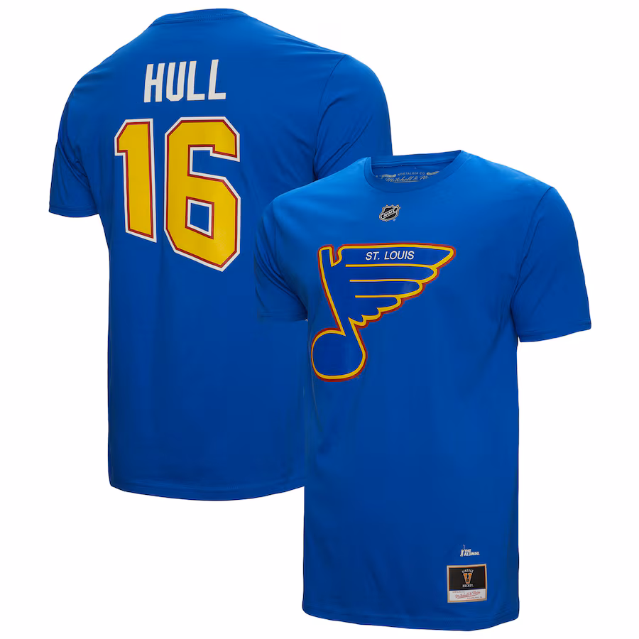 Men's St. Louis Blues Brett Hull Mitchell & Ness Blue Name & Number T-Shirt - Ujersey