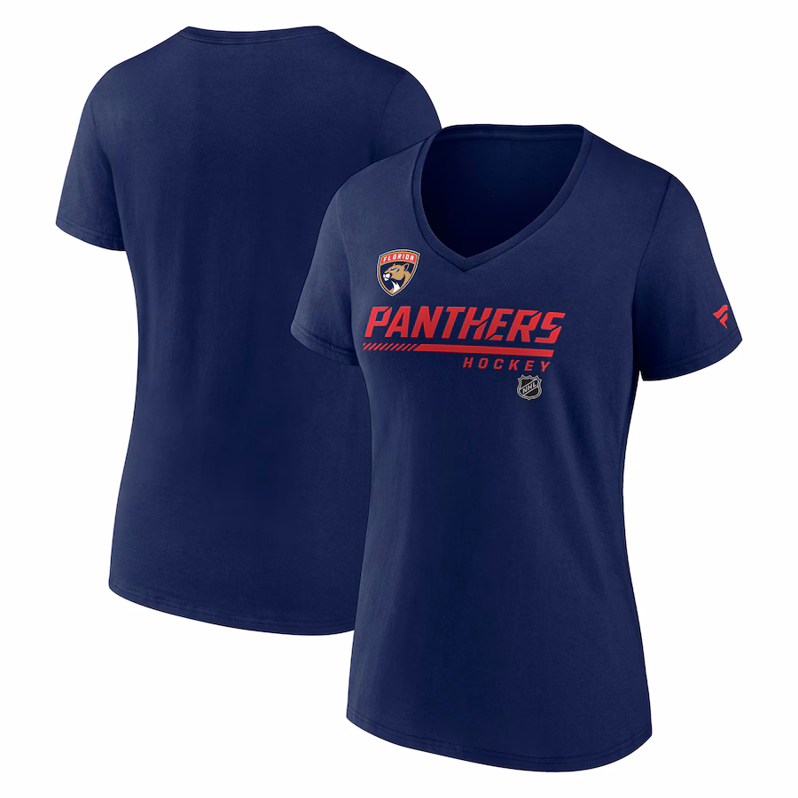 Women's Florida Panthers Fanatics Navy Prime V-Neck T-Shirt - Ujersey