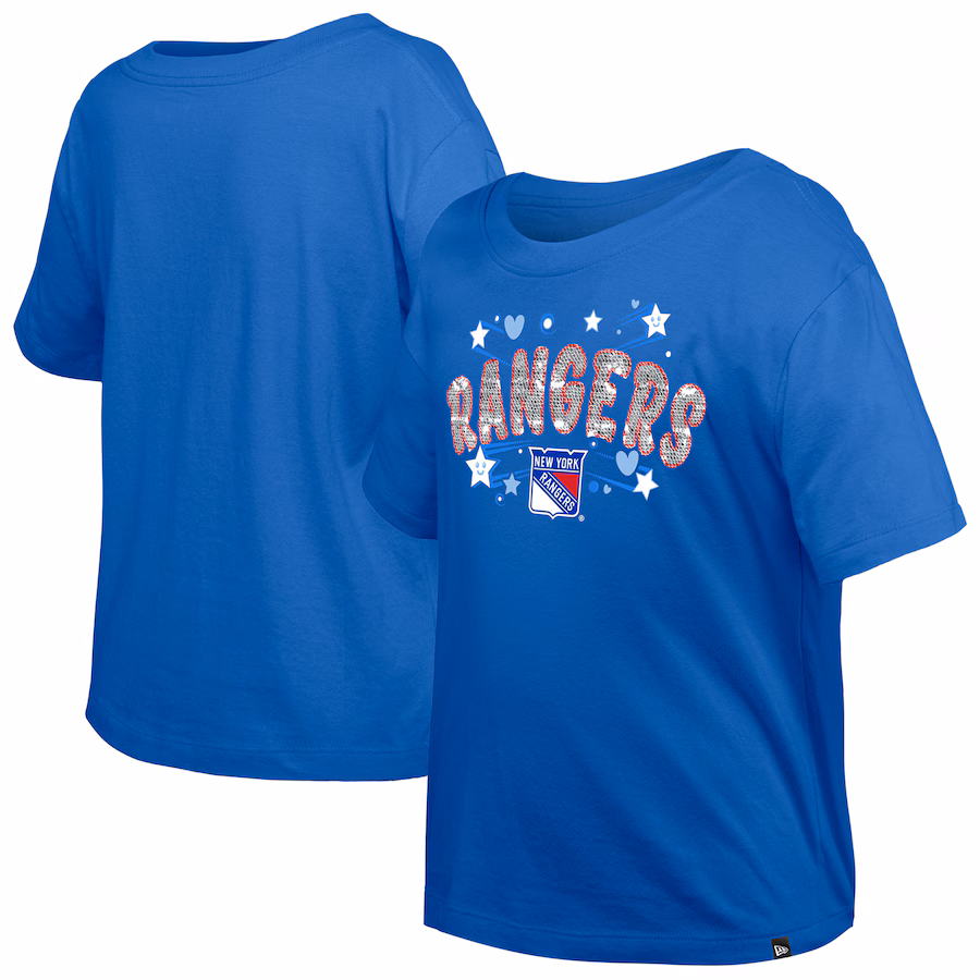 Girl's Youth New York Rangers New Era Blue Flip Sequin T-Shirt - Ujersey