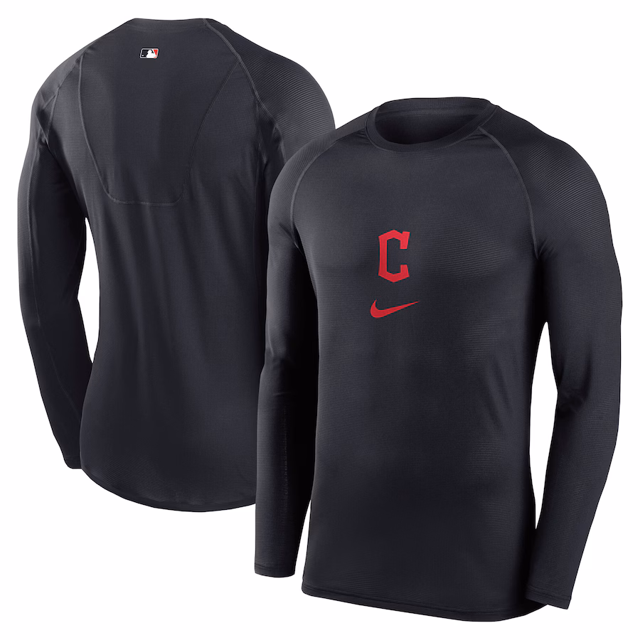 Men's Cleveland Guardians Nike Navy Base Layer Raglan Performance Long Sleeve T-Shirt - Ujersey