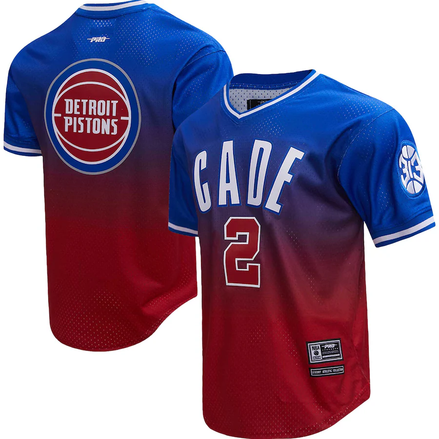 Men's Detroit Pistons Cade Cunningham Post Royal/Red Ombre Name & Number T-Shirt - Ujersey