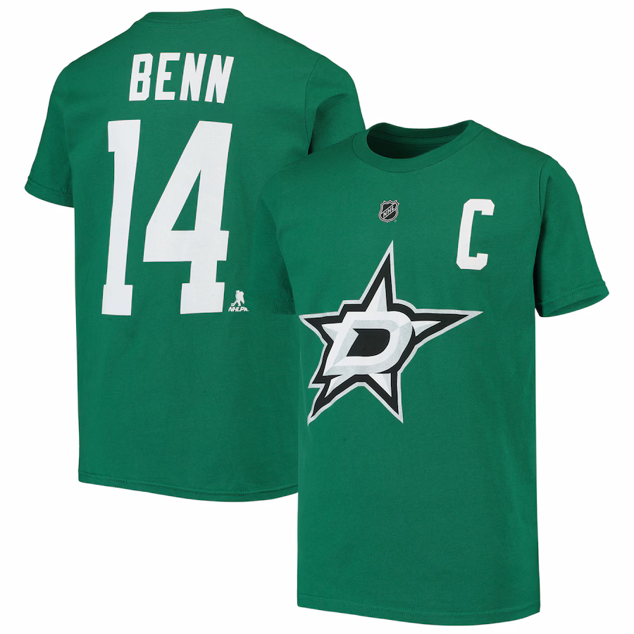 Youth Dallas Stars Jamie Benn Kelly Green Player Name & Number T-Shirt - Ujersey