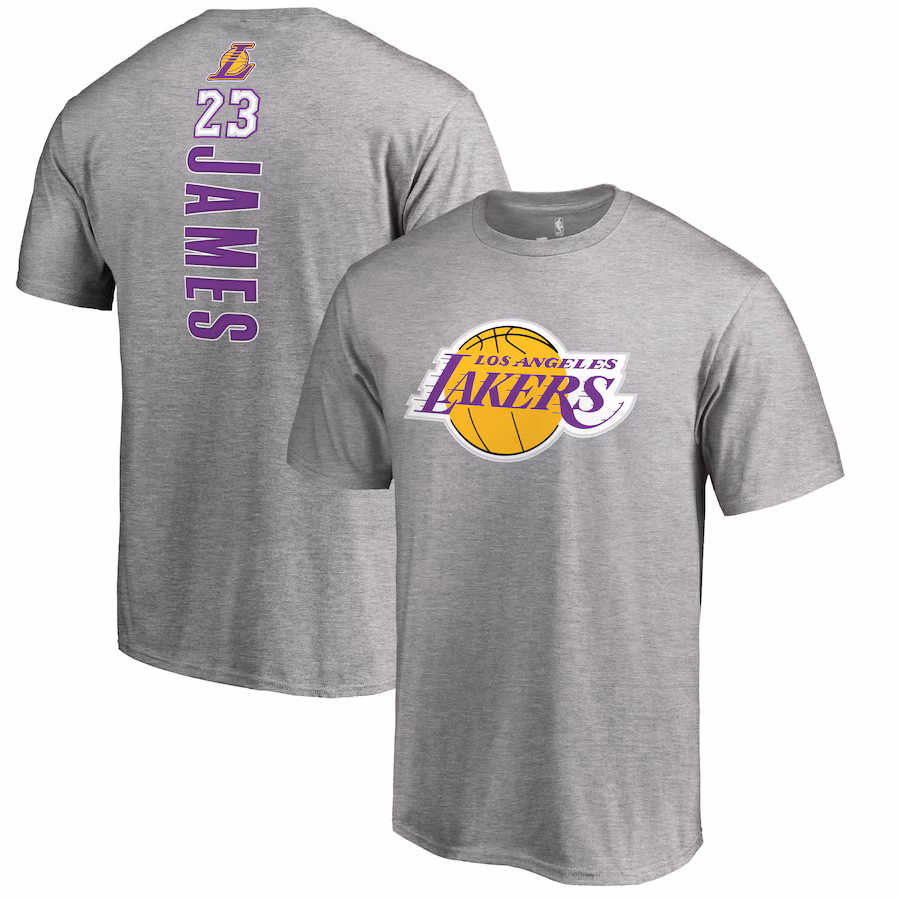 Men's Los Angeles Lakers LeBron James Heather Gray Backer Name & Number T-Shirt - Ujersey