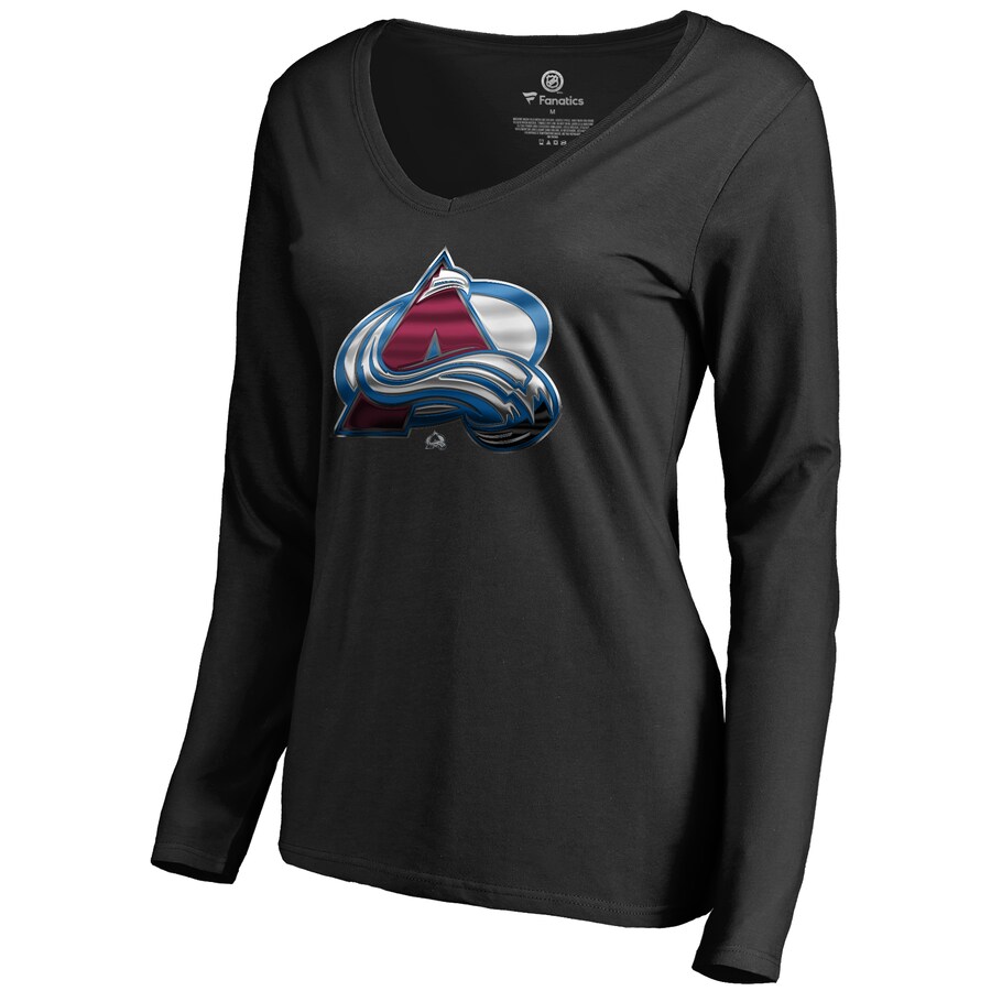 Women's Colorado Avalanche Black Midnight Mascot Long Sleeve V-Neck T-Shirt - Ujersey