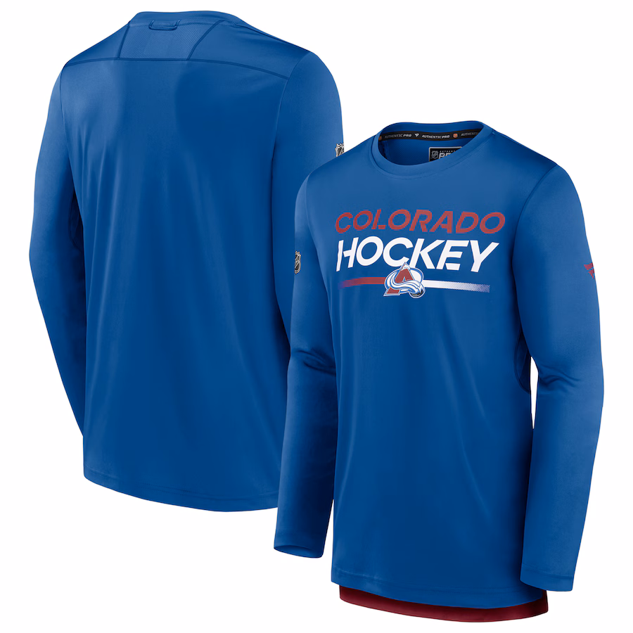 Men's Colorado Avalanche Fanatics Blue Authentic Pro Tech Long Sleeve T-Shirt - Ujersey