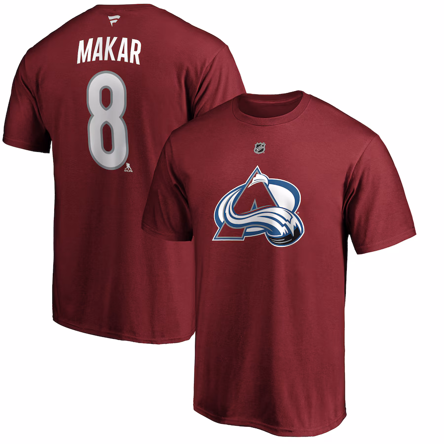 Men's Colorado Avalanche Cale Makar Fanatics Burgundy Authentic Stack Player Name & Number T-Shirt - Ujersey