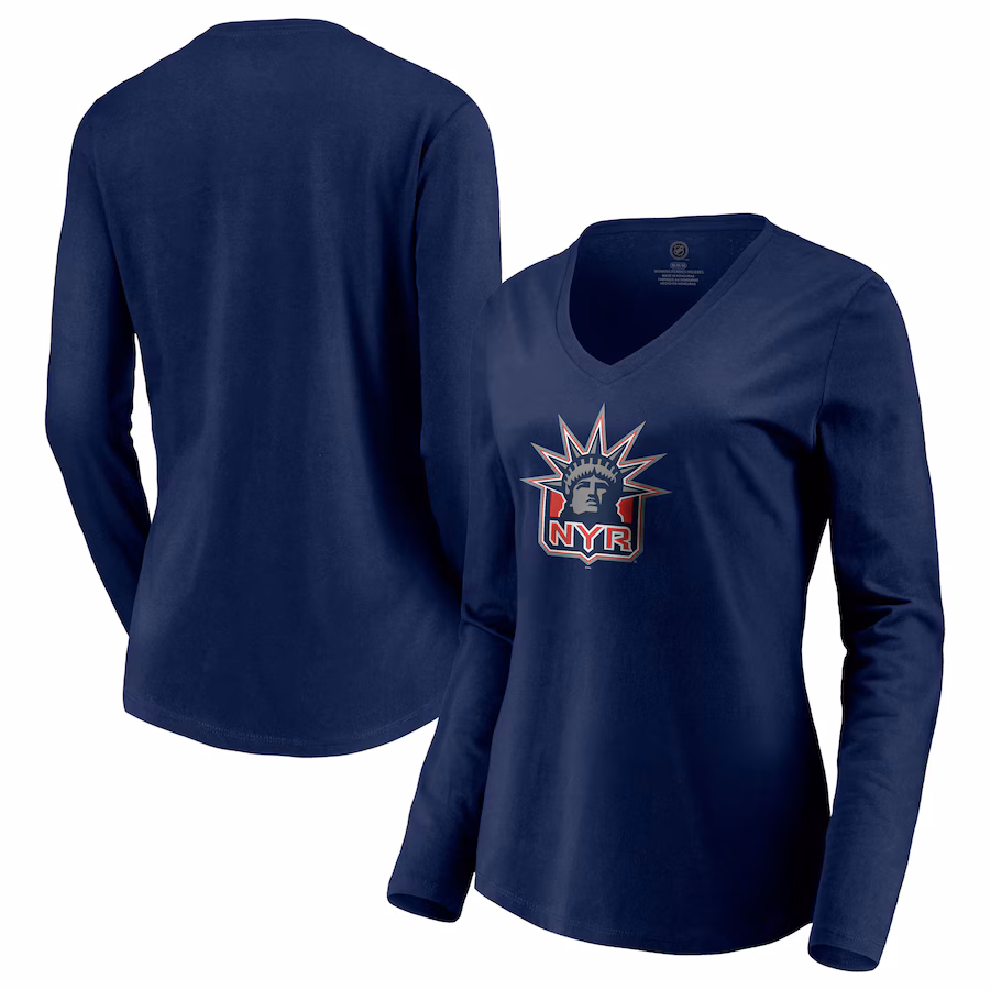 Women's New York Rangers Navy Special Edition Primary Logo V-Neck Long Sleeve T-Shirt - Ujersey