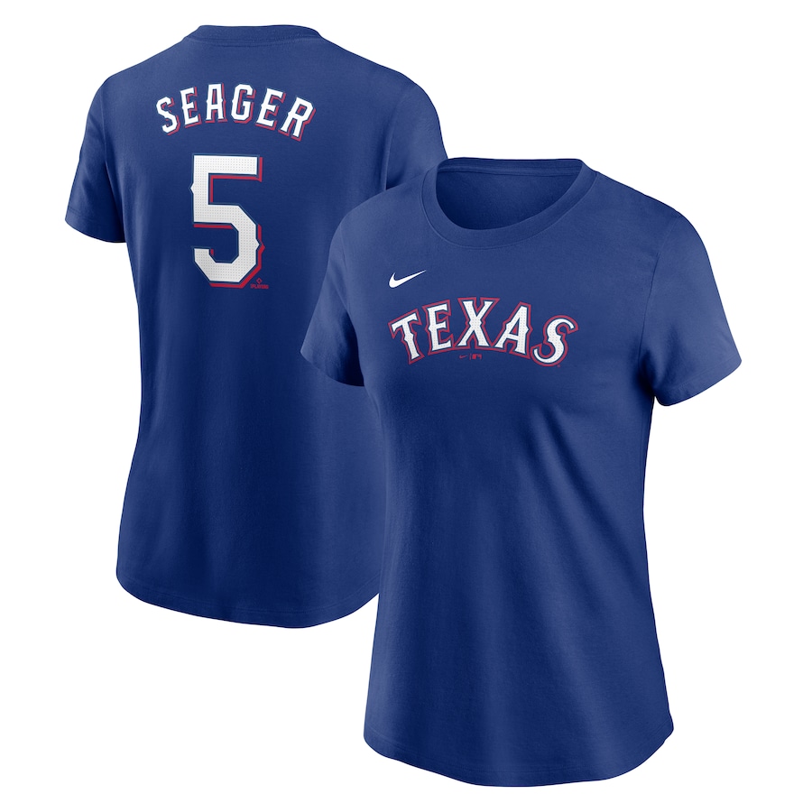 Women's Texas Rangers Corey Seager Nike Royal Fuse Name & Number T-Shirt - Ujersey