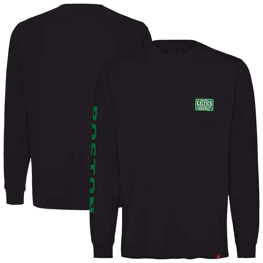 Unisex Boston Celtics Sportiqe Black Wales Heavyweight Pocket Long Sleeve T-Shirt - Ujersey