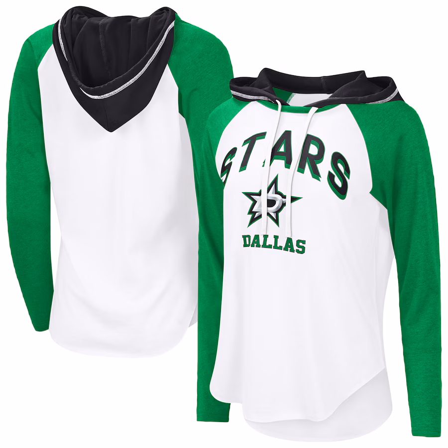 Women's Dallas Stars G-III 4Her by Carl Banks White VIP Raglan Long Sleeve Hoodie T-Shirt - Ujersey