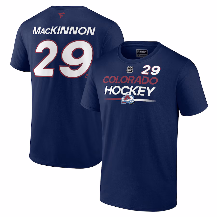 Men's Colorado Avalanche Nathan MacKinnon Fanatics Navy Authentic Pro Prime Name & Number T-Shirt - Ujersey