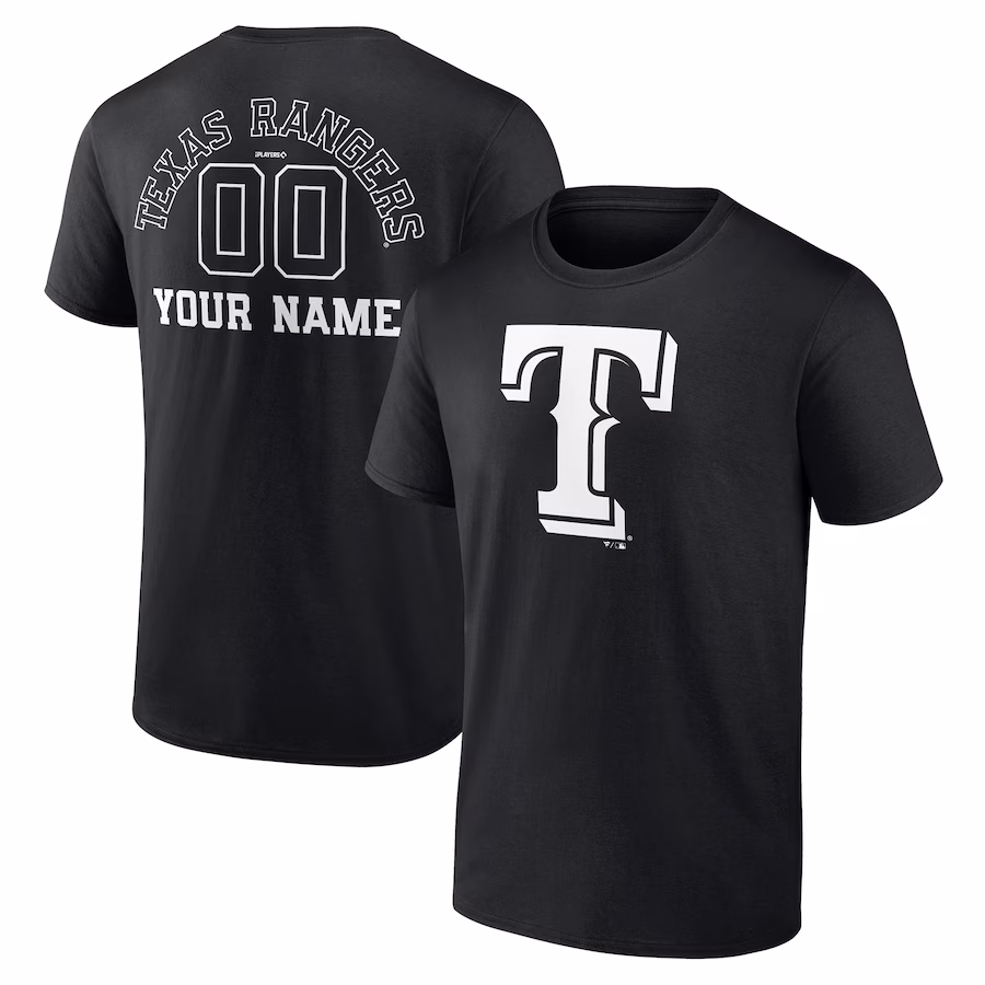 Men's Texas Rangers Black Monochrome Personalized Name & Number T-Shirt - Ujersey