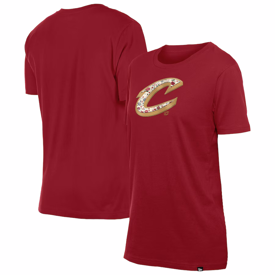 Women's Cleveland Cavaliers New Era Wine Glam Game Flower T-Shirt - Ujersey