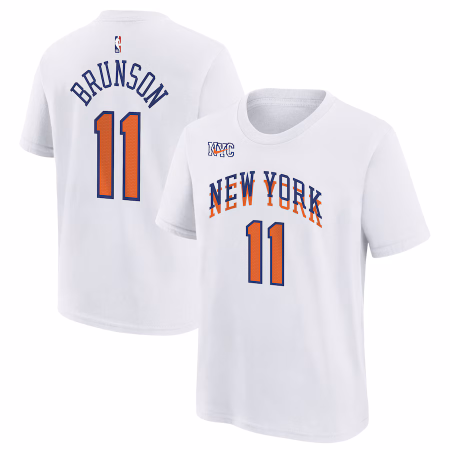 Youth New York Knicks Jalen Brunson Nike White 2024/25 City Edition Name & Number T-Shirt - Ujersey
