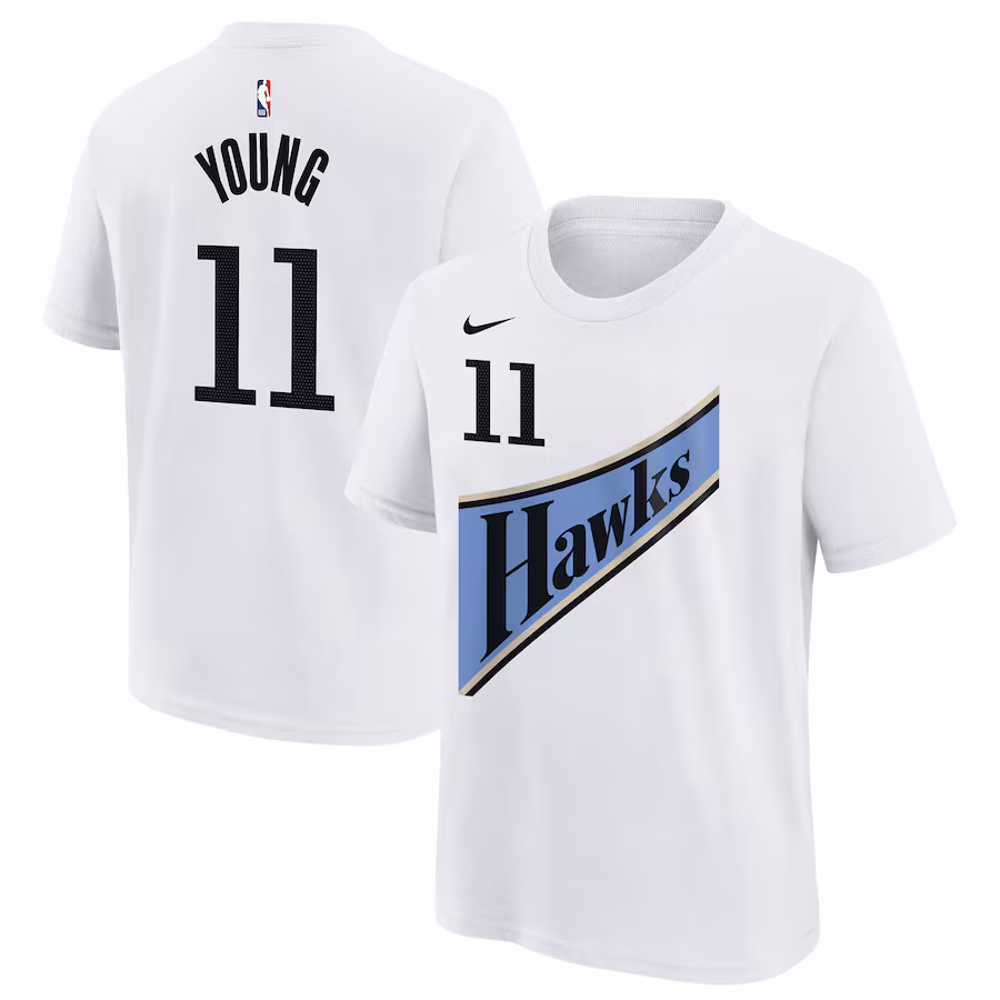 Youth Atlanta Hawks Trae Young Nike White 2024/25 City Edition Name & Number T-Shirt - Ujersey