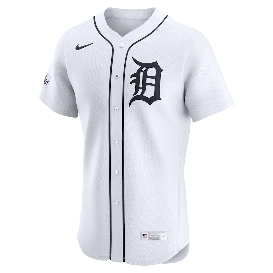 Men's Detroit Tigers Nike White Home Elite Custom Patch Jersey - Ujersey