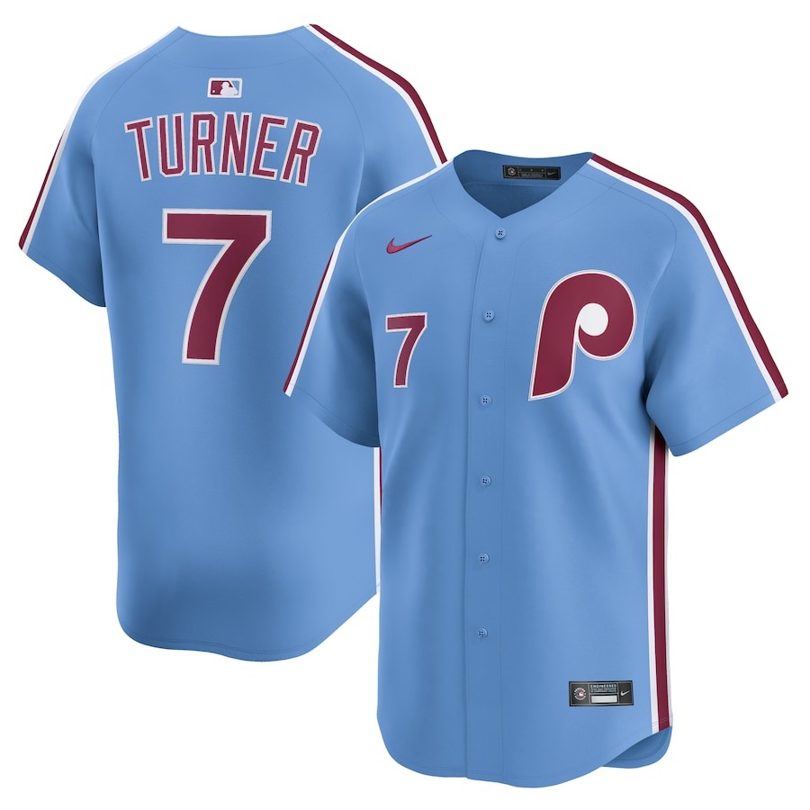 Men's Philadelphia Phillies Trea Turner Nike Light Blue Alternate Limited Player Jersey - Ujersey