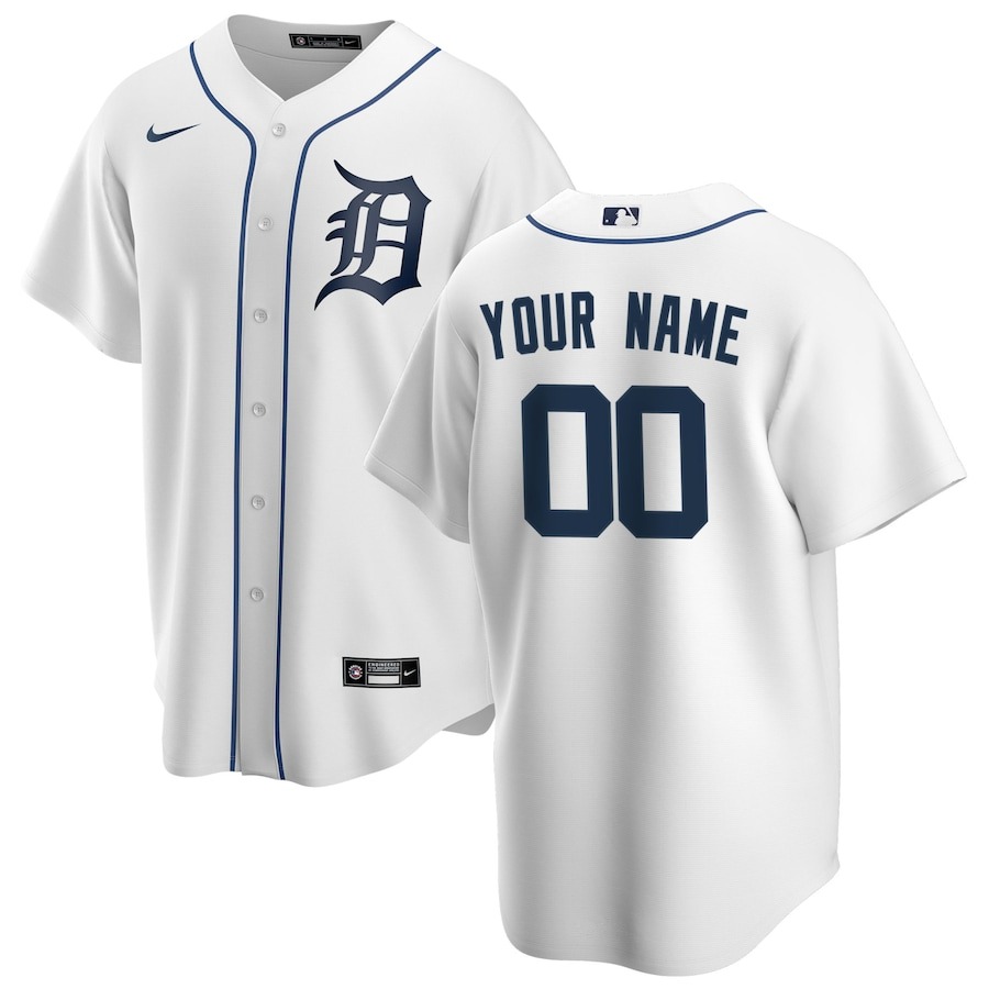Men's Detroit Tigers Nike White Home Elite Sponsor Patch Custom Jersey - Ujersey
