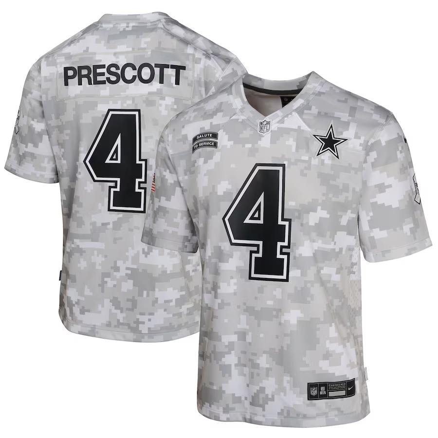 Youth Dallas Cowboys Dak Prescott Nike Arctic Camo 2024 Salute to Service Game Jersey - Ujersey