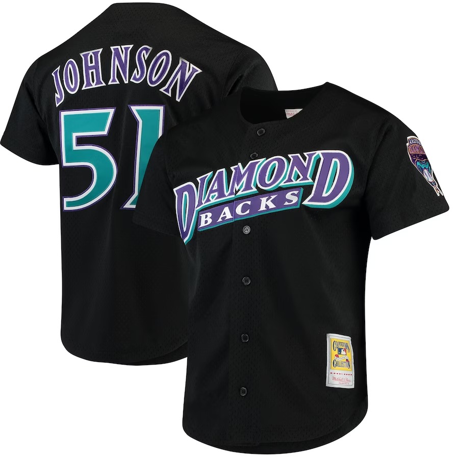 Men's Arizona Diamondbacks Randy Johnson Mitchell & Ness Black Cooperstown Collection Mesh Batting Practice Button-Up Jersey - Ujersey