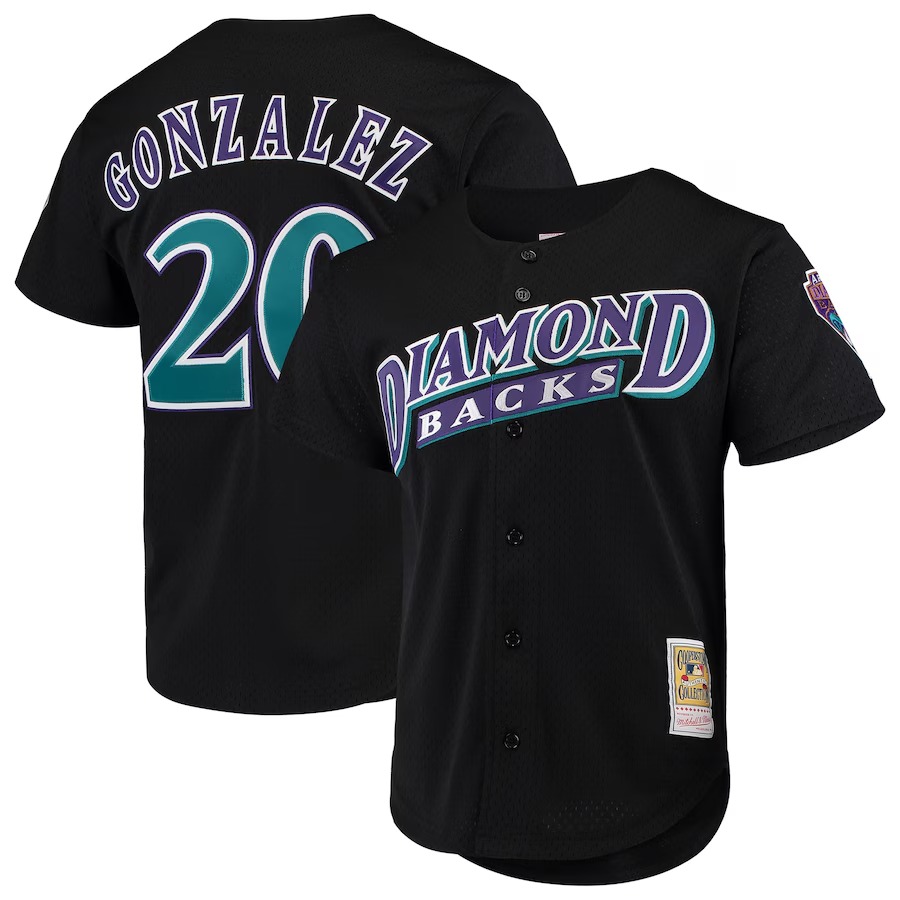 Men's Arizona Diamondbacks Luis Gonzalez Mitchell & Ness Black Cooperstown Collection Mesh Batting Practice Button-Up Jersey - Ujersey