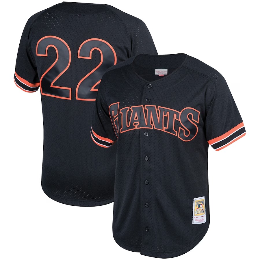 Men's San Francisco Giants Will Clark Mitchell & Ness Black Cooperstown Collection Mesh Batting Practice Button-Up Jersey - Ujersey