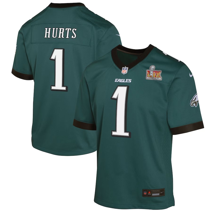 Youth Philadelphia Eagles Jalen Hurts Nike Midnight Green Super Bowl LIX Game Player Jersey - Ujersey