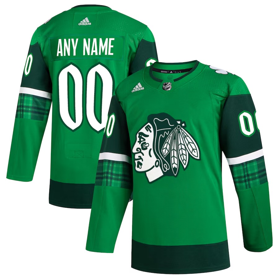 Men's Chicago Blackhawks adidas Kelly Green St. Patrick's Day Authentic Custom Jersey - Ujersey