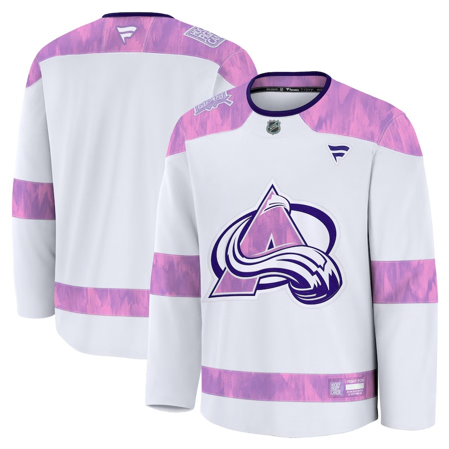 Men's Colorado Avalanche Fanatics White 2024 Hockey Fights Cancer Practice Jersey - Ujersey