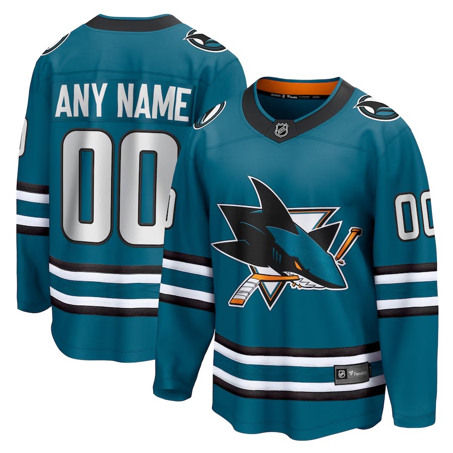 Men's San Jose Sharks Fanatics Teal Home Breakaway Custom Jersey - Ujersey