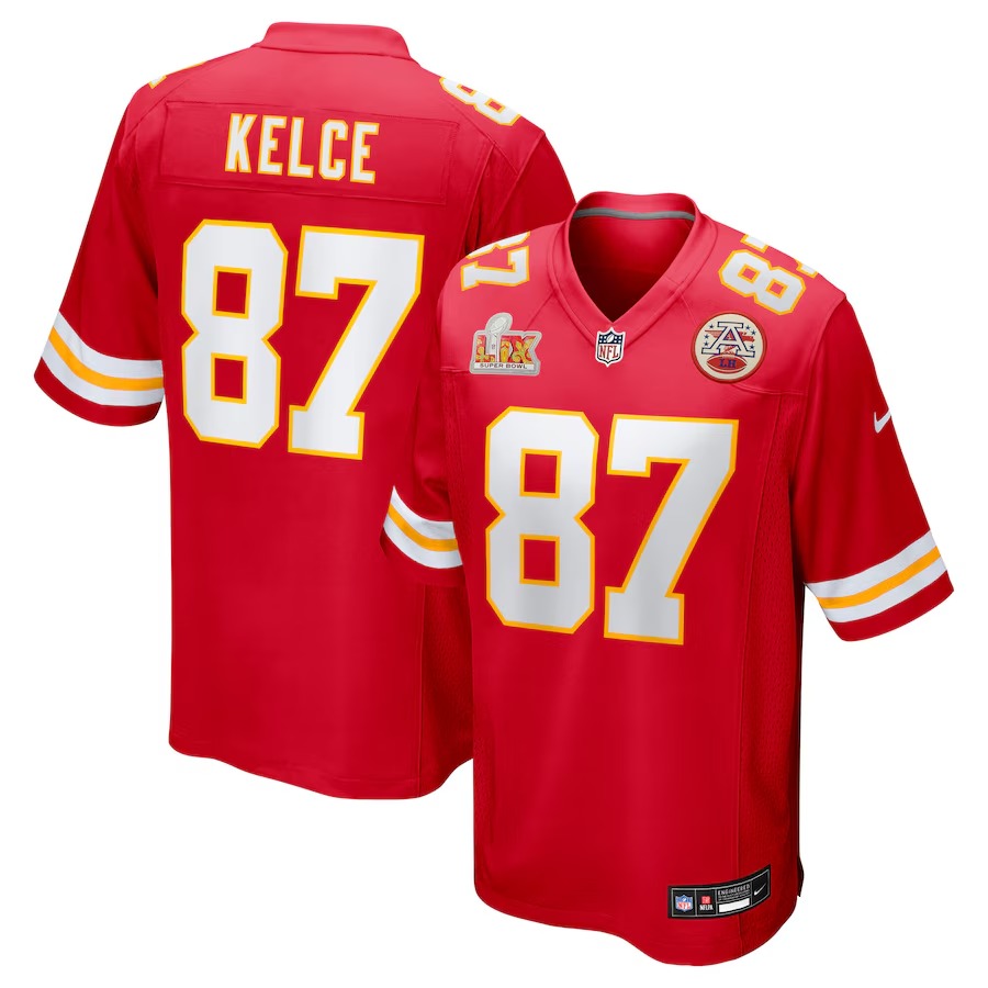 Men's Kansas City Chiefs Travis Kelce Nike Red Super Bowl LIX Game Jersey - Ujersey