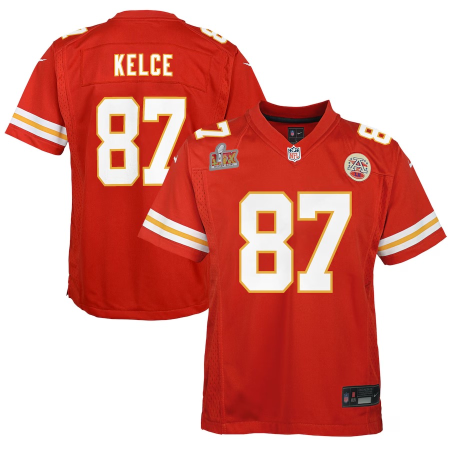 Youth Kansas City Chiefs Travis Kelce Nike Red Super Bowl LIX Game Player Jersey - Ujersey