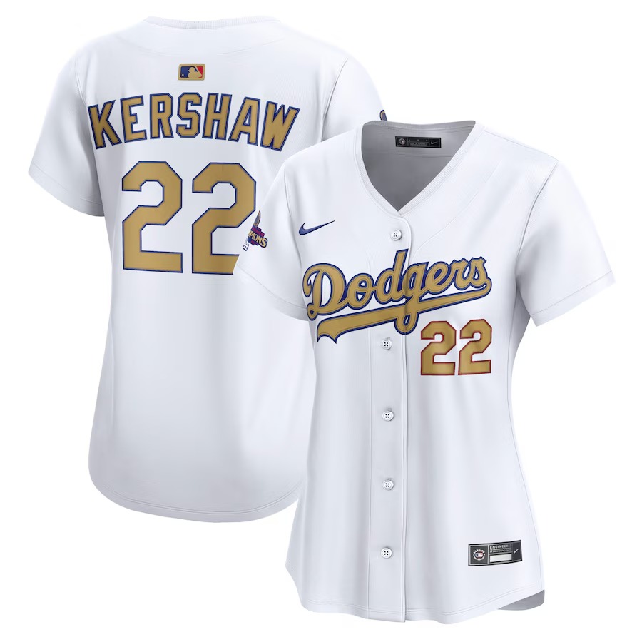 Women's Los Angeles Dodgers Clayton Kershaw Nike White 2025 Gold Collection Limited Jersey - Ujersey