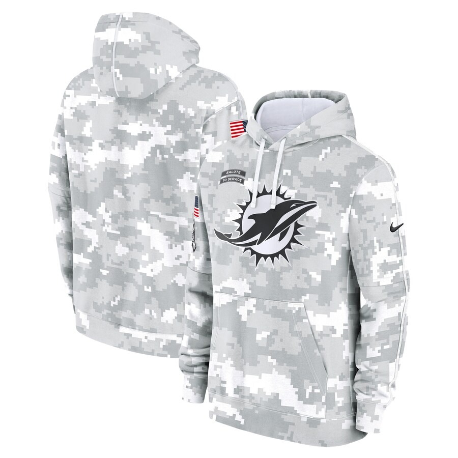 Men's Miami Dolphins Nike Arctic Camo 2024 Salute to Service Club Fleece Pullover Hoodie - Ujersey