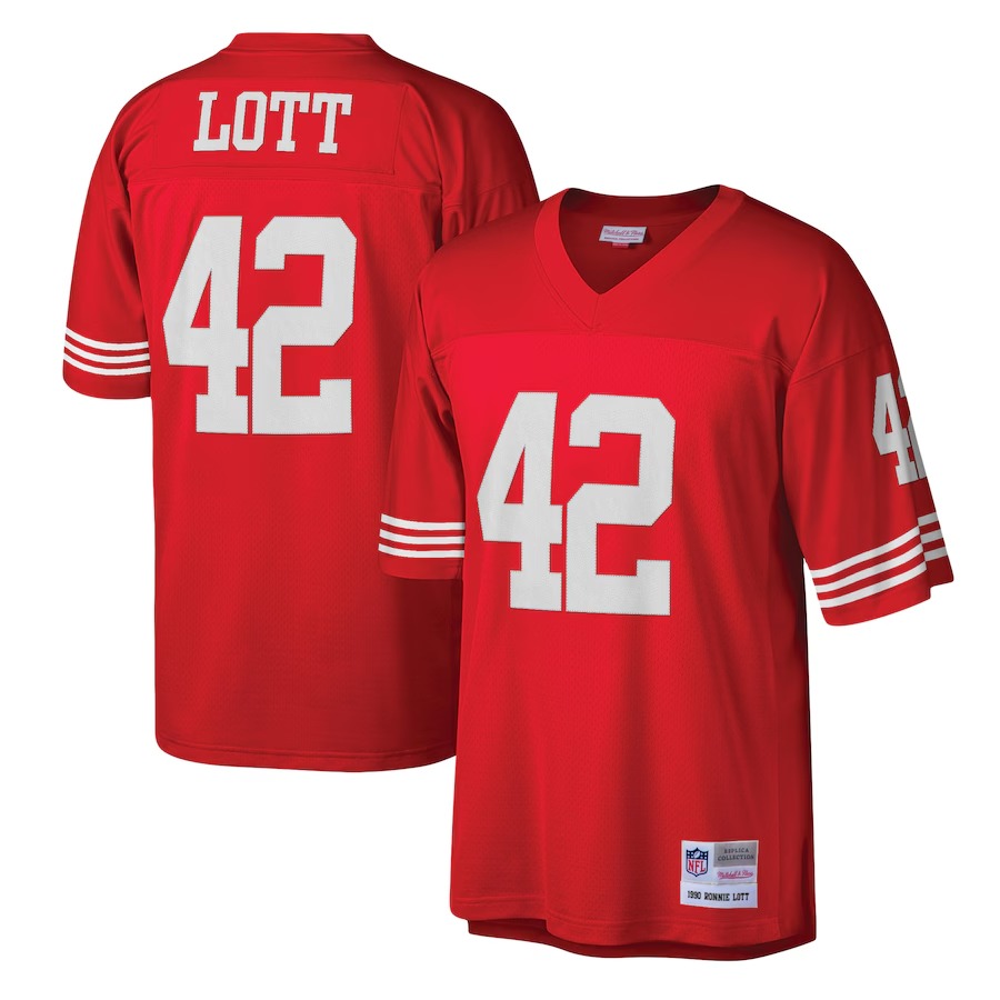 Men's San Francisco 49ers Ronnie Lott Mitchell & Ness Scarlet Legacy Replica Jersey - Ujersey