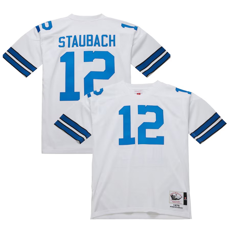 Men's Dallas Cowboys 1975 Roger Staubach Mitchell & Ness White Authentic Throwback Retired Player Jersey - Ujersey