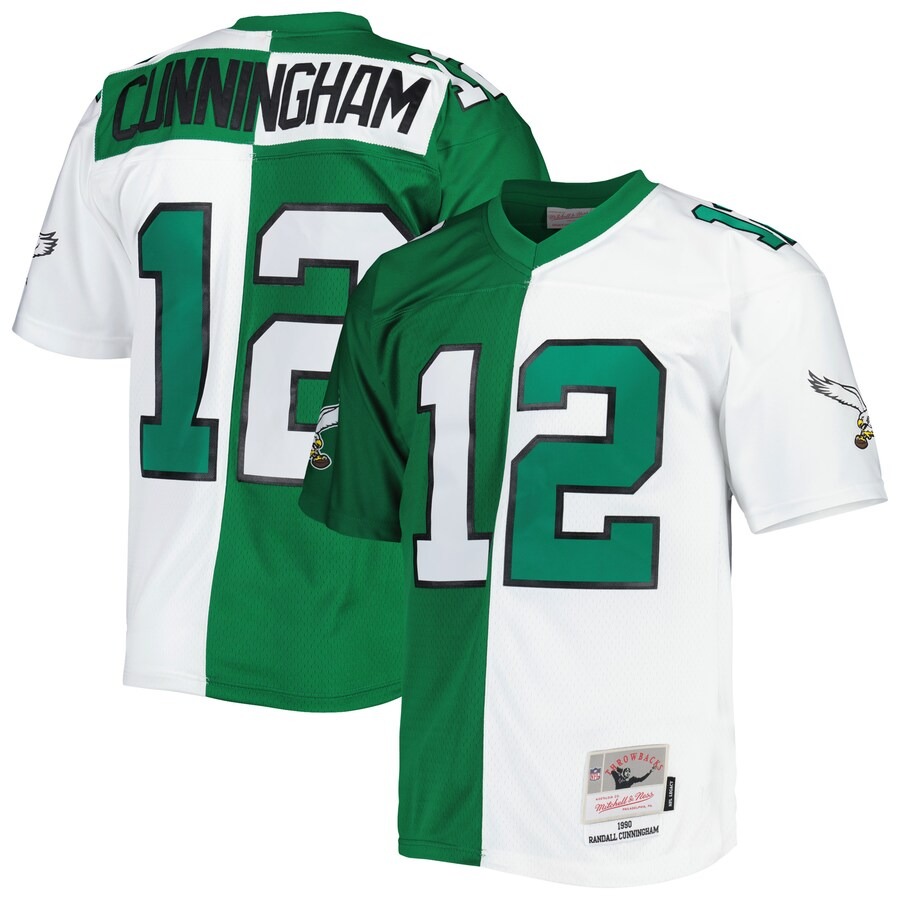 Men's Philadelphia Eagles Randall Cunningham Mitchell & Ness Kelly Green/White 1990 Split Legacy Replica Jersey - Ujersey