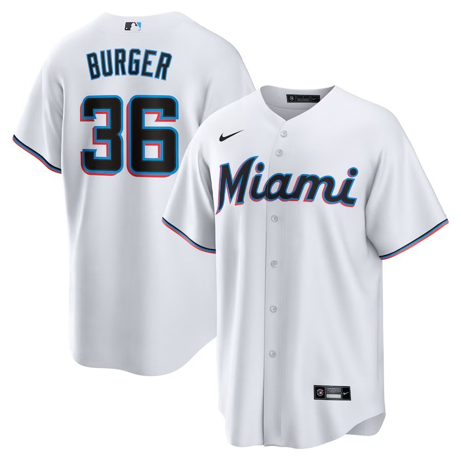 Men's Miami Marlins Jake Burger Nike White Home Replica Team Jersey - Ujersey