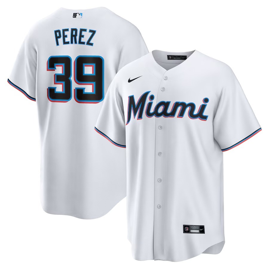 Men's Miami Marlins Eury Perez Nike White Home Replica Jersey - Ujersey