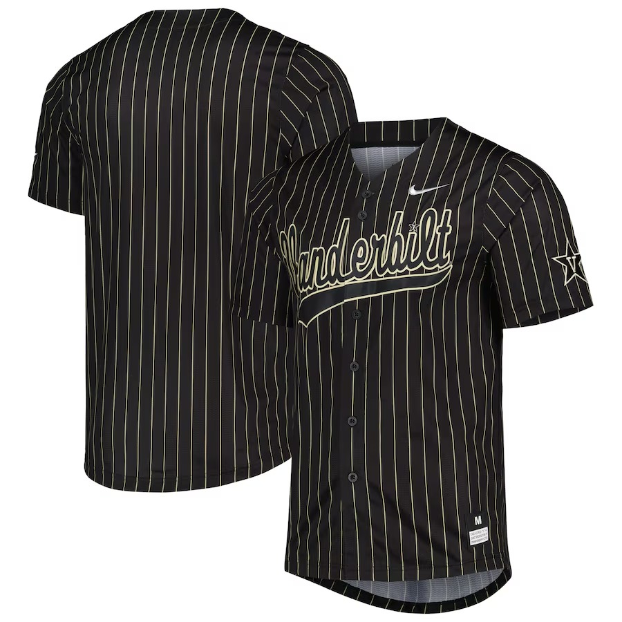 Vanderbilt Commodores Nike Pinstripe Replica Full-Button Baseball Jersey - Black/Gold - Ujersey