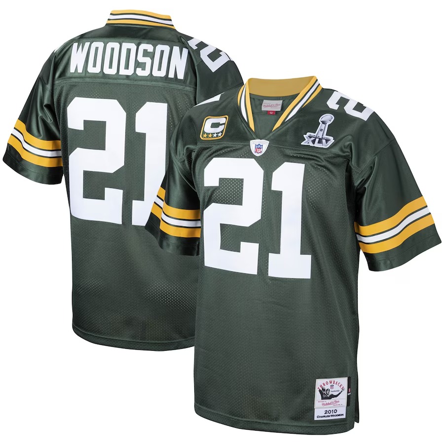 Men's Green Bay Packers 2010 Charles Woodson Mitchell & Ness Green Authentic Throwback Retired Player Jersey - Ujersey