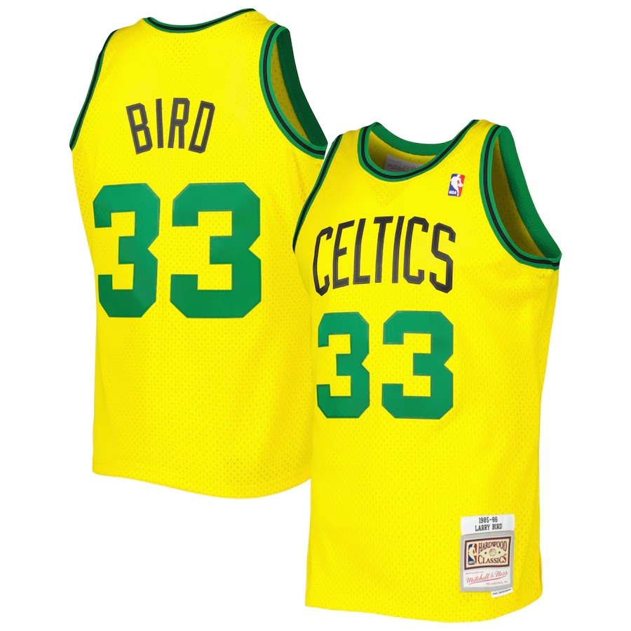 Men's Boston Celtics Larry Bird Mitchell & Ness Gold 1985-86 Hardwood Classics Reload 3.0 Swingman Jersey - Ujersey