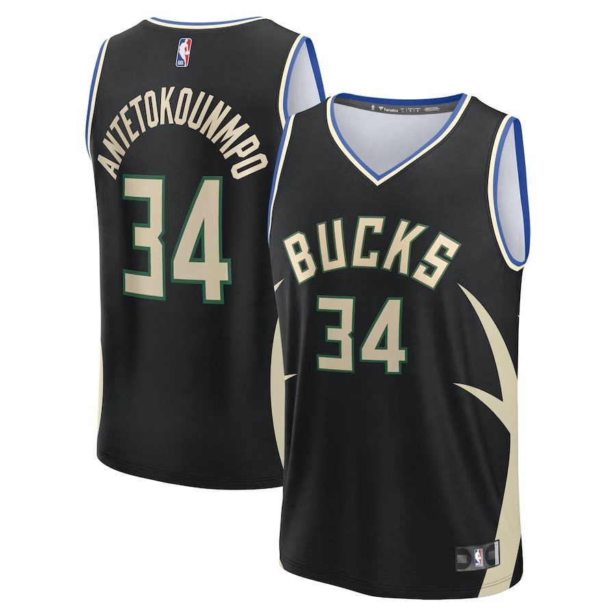 Youth Milwaukee Bucks Giannis Antetokounmpo Fanatics Black Fast Break Replica Player Jersey - Statement Edition - Ujersey