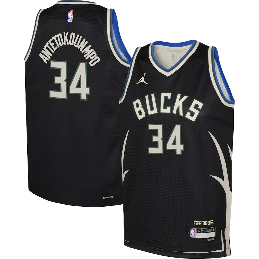 Youth Milwaukee Bucks Giannis Antetokounmpo Jordan Brand Black Swingman Jersey - Statement Edition - Ujersey