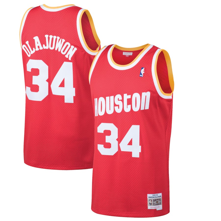 Men's Houston Rockets Hakeem Olajuwon Mitchell & Ness Red 1993/94 Hardwood Classics Swingman Jersey - Ujersey