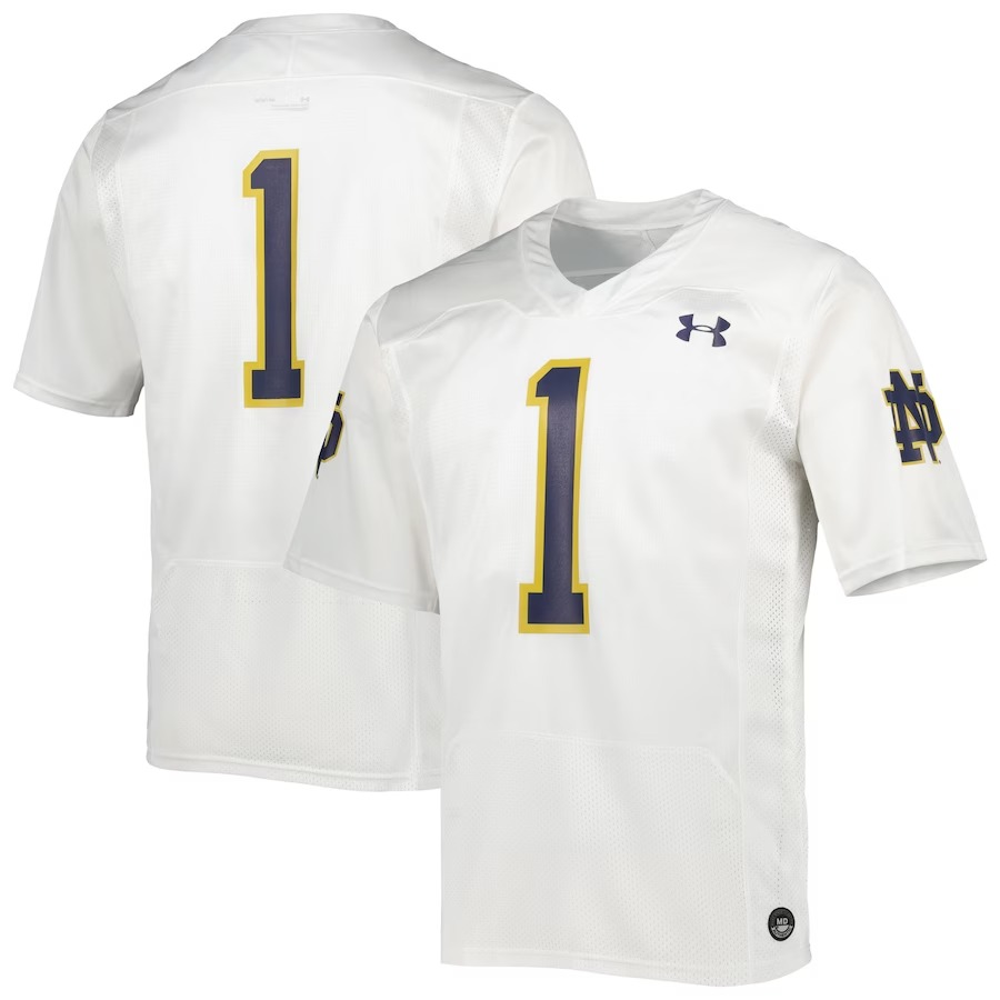 #1 Notre Dame Fighting Irish Under Armour Team Wordmark Replica Football Jersey - White - Ujersey