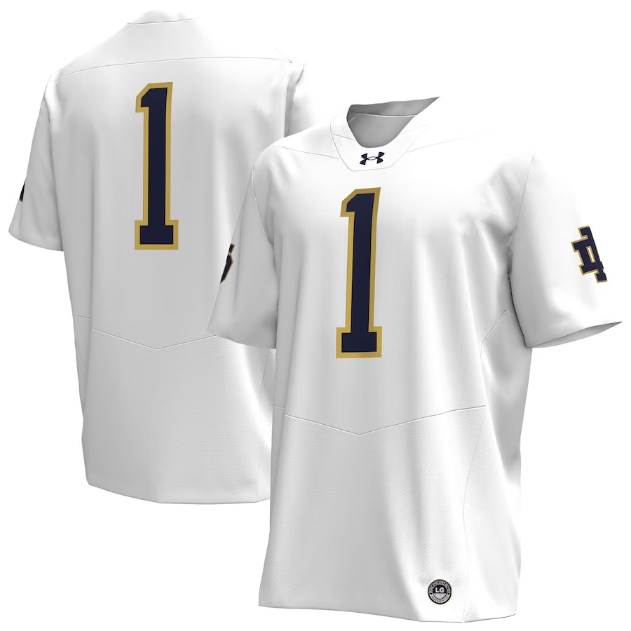 #1 Notre Dame Fighting Irish Under Armour Replica Football Jersey - White - Ujersey