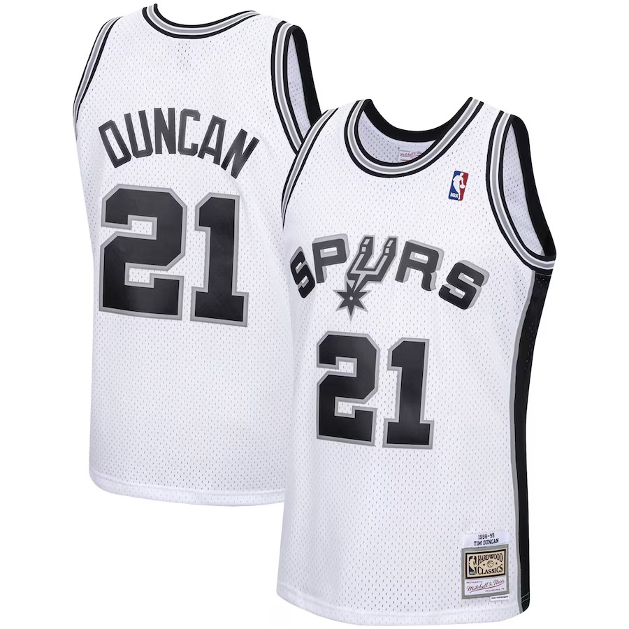 Men's San Antonio Spurs Tim Duncan Mitchell & Ness White 1998/99 Hardwood Classics Swingman Jersey - Ujersey