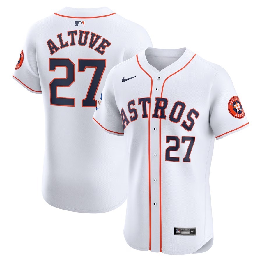 Men's Houston Astros Jose Altuve Nike White Home Elite Sponsor Patch Player Jersey - Ujersey
