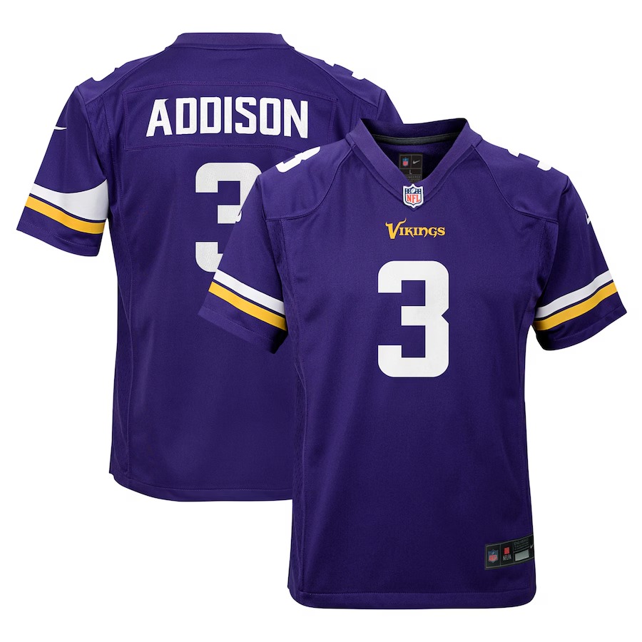 Youth Minnesota Vikings Jordan Addison Nike Purple Team Player Game Jersey - Ujersey